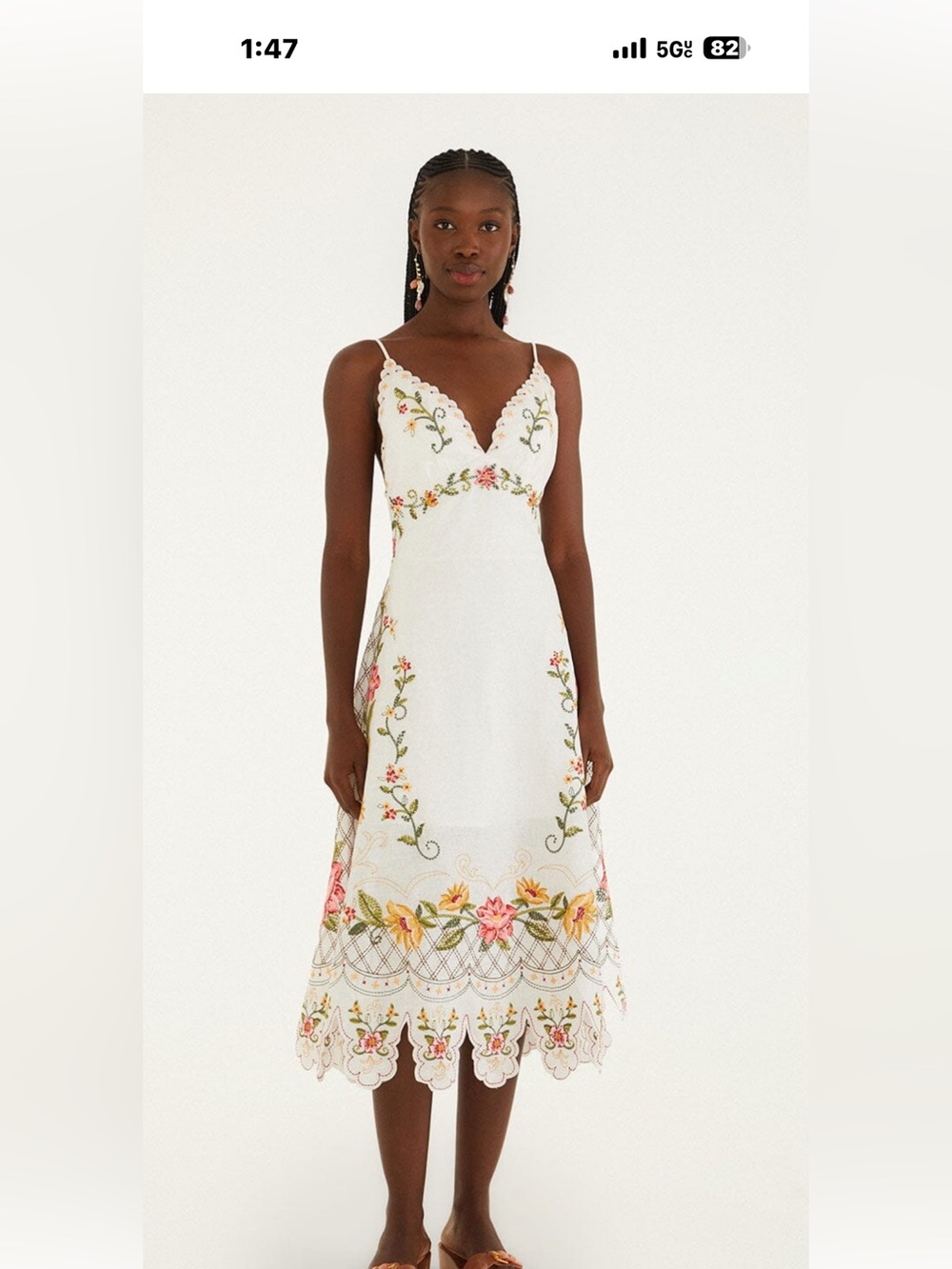 FARM Rio Cream Maxi Dress with Pink & Green Floral Embroidery NWT